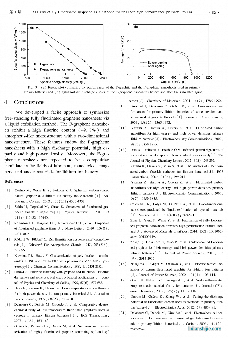 氟化石墨烯用作一次鋰電池正極材料的性能
