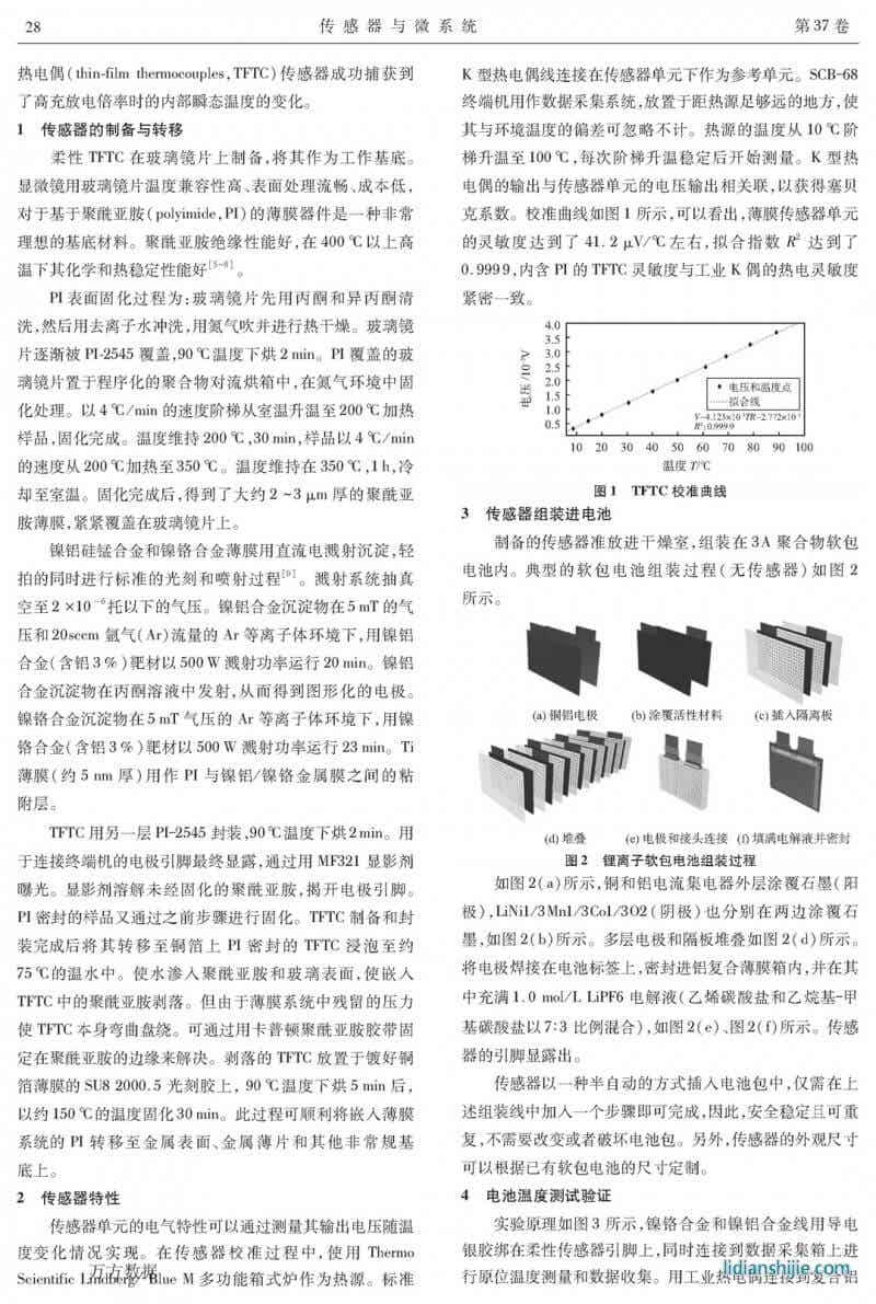 用于鋰電池原位溫度監測的柔性薄膜傳感器研究